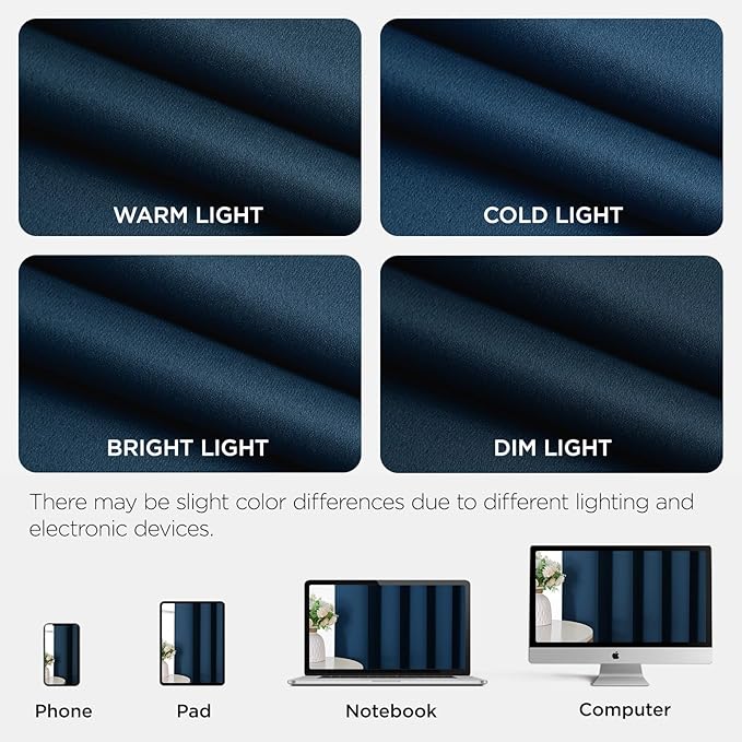 Joydeco Blackout Patio Sliding Door Curtains 90 Inches Long, Grommet Privacy Room Divider Curtains, Extra Wide Thermal Blackout Drapes for Bedroom Living Room (Navy Blue, 80Wx90L, 1 Panel)