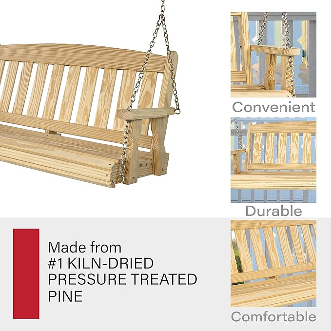 Amish Casual Heavy Duty 800 Lb Mission Treated Porch Swing with Hanging Chains (4 Foot, Unfinished)