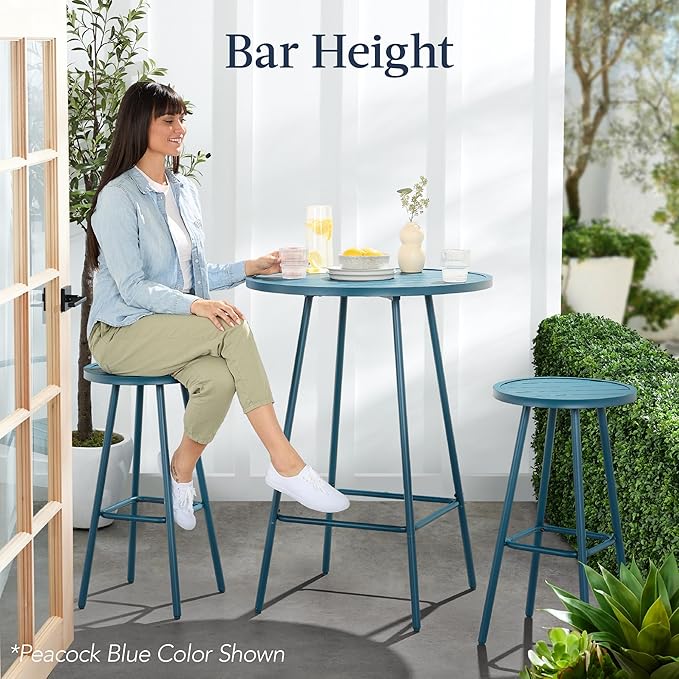 Best Choice Products 3-Piece Patio Dining Set, Bar Height, Outdoor Bistro Set, Outdoor Round Bar Table w/ 2 Bar Stools, Steel - White