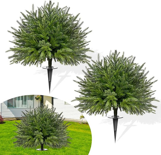 2 Set of 23.6" Artificial Norfolk Tree for Outdoor Front Porch Decor, Boxwood Ball Fake Shrubs UV Resistant Faux Plants for Indoor Outdoor