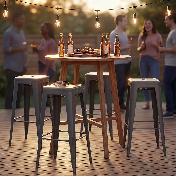 Shahoo 30 Inches Metal Bar Stools Counter Height Stackable Backless Stools, Industrial Patio Stools Indoor Outdoor Metal Kitchen Stools Set of 4 (Grey, 30'')