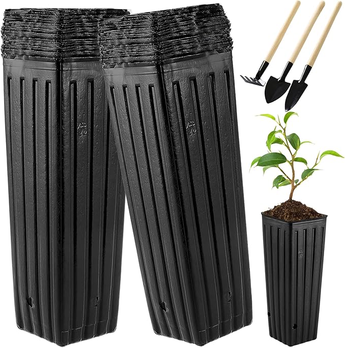 50 Pcs Plastic Deep Nursery Treepots, 9.8" Tall Nursery Tree Pots, Flower Plant Container Pots for Indoor Outdoor Use
