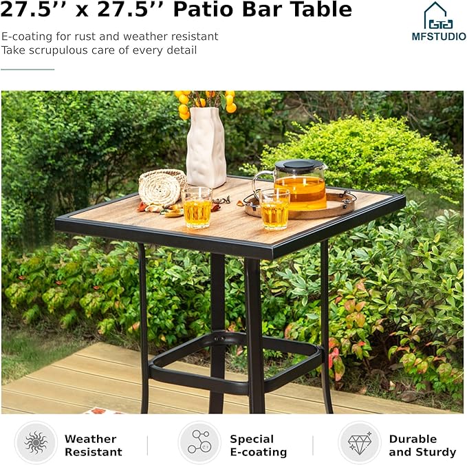 MFSTUDIO 3 Piece Outdoor Swivel Bar Set, Outdoor Bar Table and Chairs Set, Patio High Top Table and Chairs, Tall Bistro Set Patio Bar Height Table with 2 Chairs, Padded Textilene Stools for Outside