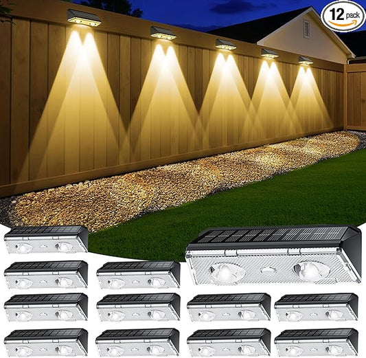 Solar Fence Lights Outdoor, 12 Pack IP65 Waterproof Fence Lights Solar Powered with Ultra-Bright LED Lens, 9 Color Modes, 12+ Hours Steady Glow for Deck/Backyard/Patio/Pool/Wall - Black