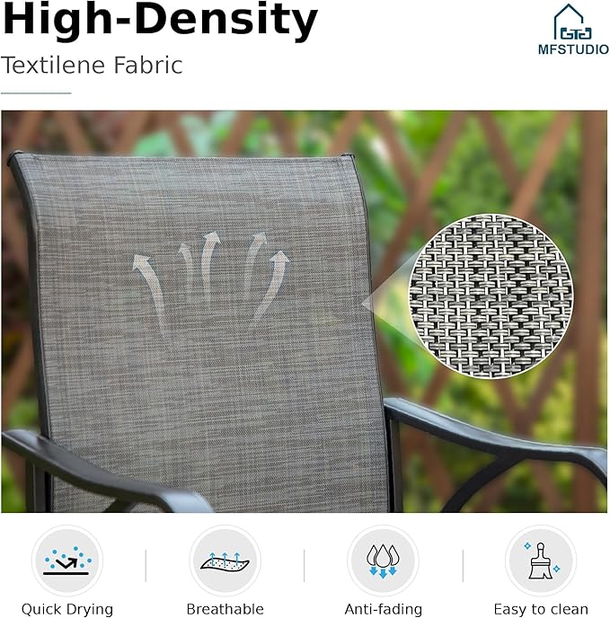 MFSTUDIO Outdoor Bar Stools Set of 2, Swivel Bar Height Patio Chairs Outdoor Barstools High Top Patio Swivel Bar Chairs with Armrest, Breathable Textilene, Grey