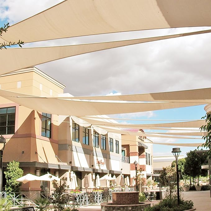 E&K Sunrise 25' x 25' x 25' Sun Shade Sail Triangle Canopy Shade Cover UV Block for Patio Backyard Garden Outdoor (Beige)
