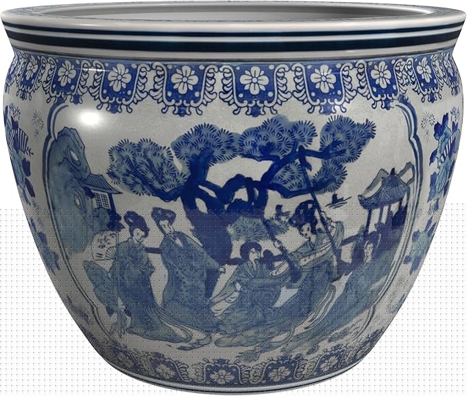 18" Ladies Blue & White Porcelain Fishbowl