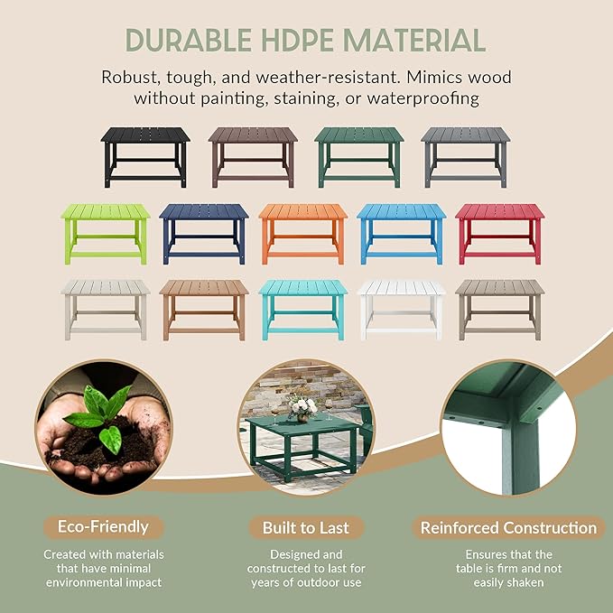 WestinTrends Malibu Low Outdoor HDPE Square Patio Coffee Table, Dark Green