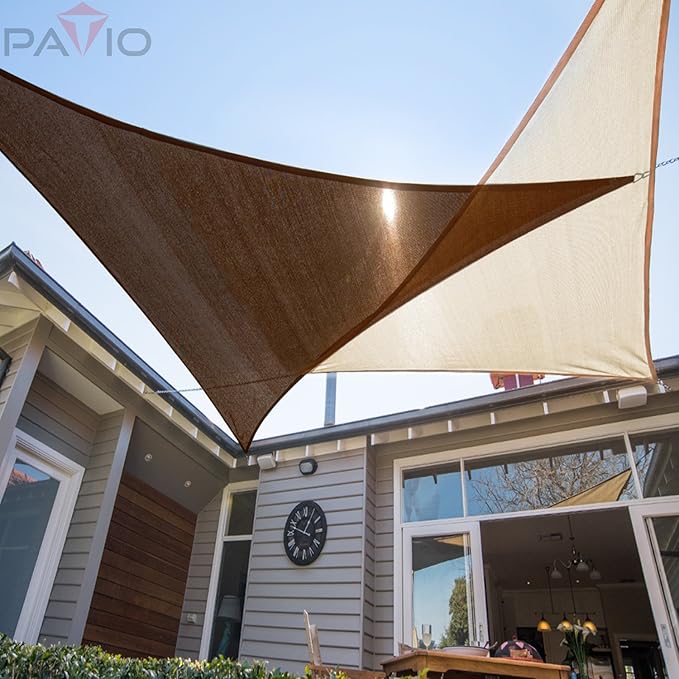 Patio Paradise 11' x 11' x 10'10" Sun Shade Sail Triangle Canopy, Permeable Shade Cloth Fabric Sunlight Block Patio Cover HDPE Deck Awning for Outdoor Backyard Pergolas Roof Shading, Brown