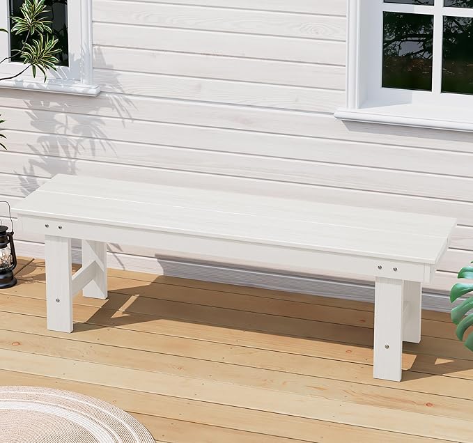 SERWALL 2-Person Outdoor Bench Backless, HDPE Outdoor Benches Weatherproof, 700 Lbs Weight Capacity, Poly Lumber Patio Furniture for Garden, Porch and Park, White