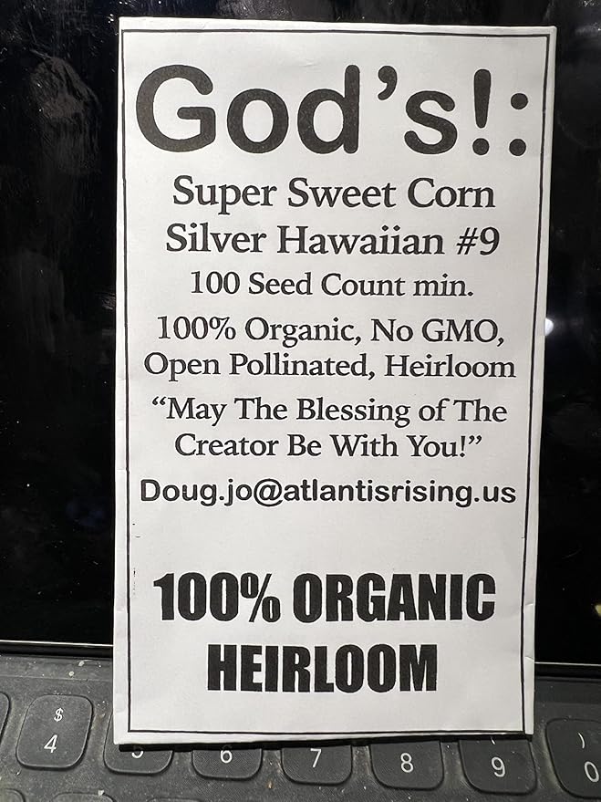 100% Organic, Silver, Hawaiian #9, Super, Sweet Corn, Heirloom, Open Pollinated, Non GMO
