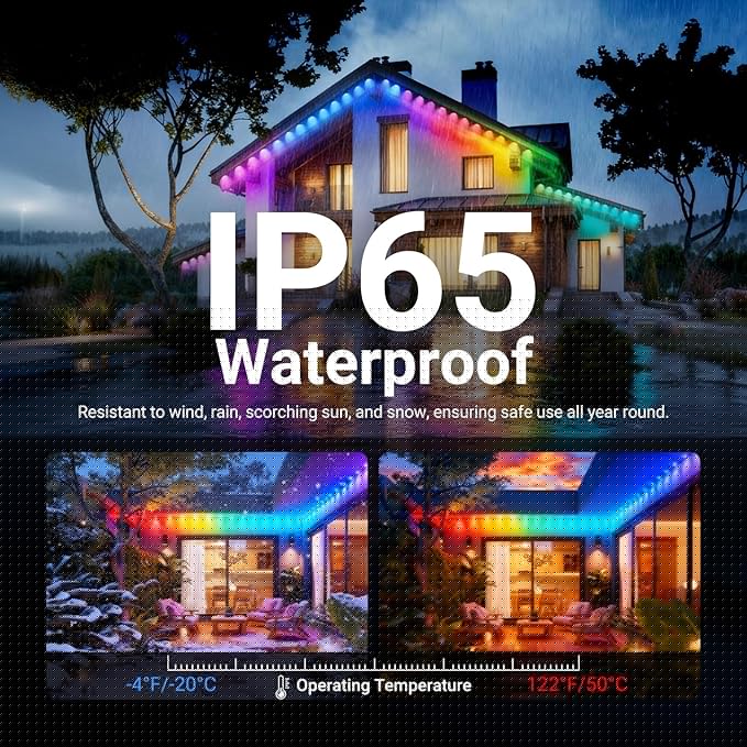 NEEWER 96ft Permanent Outdoor Lights for House Decor, Smart AI RGBCW Outside Eaves String Christmas Lighting with 60 LED Lights App Control 50+ Scenes IP65 Waterproof, Compatible with Alexa, NR02