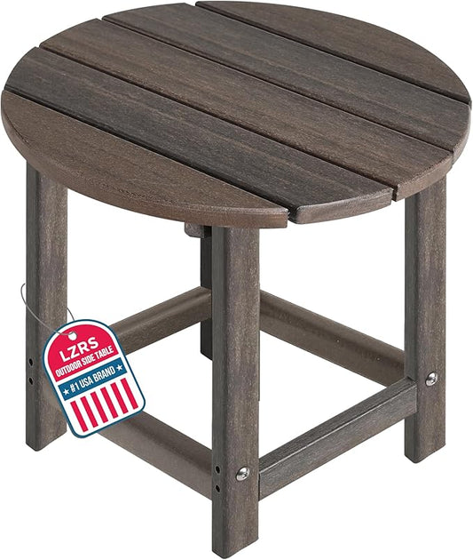 LZRS Round Adirondack Patio Side Table End Table, Outdoor Side Tables for Patio, Backyard,Pool, Indoor Companion, Easy Maintenance & Weather Resistant(Brown Mixture)