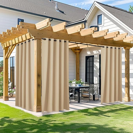 NICETOWN Waterproof Outdoor Curtain W66 x L95 inch, Stainless Grommet Sunlight Blocking Weatherproof Drape Blackout Curtains for Gazebo/Patio Porch/Pergola/Cabana (Biscotti Beige, 1 Panel)