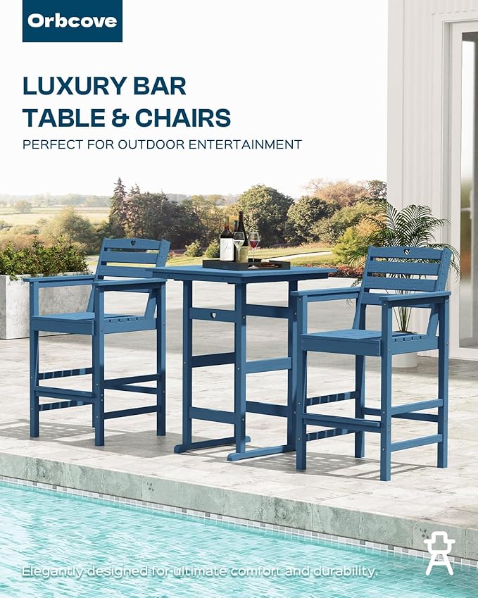 Patio Bar Table,Adirondack Table1 Pieces Set, Bar Height outdoor bar table Set of 1, Outdoor Bar Stools Set,Weather-Resistant Outdoor Furniture for Deck, Balcony, Poolside Easy Assembly, Navy Blue