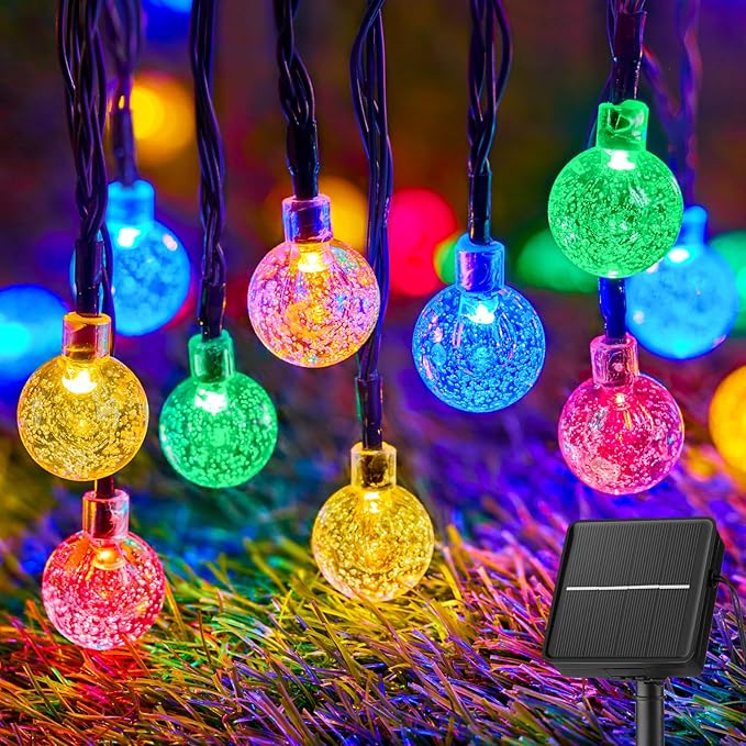 Brightown Solar String Lights Outdoor 60 Led 35.6 Feet Crystal Globe Lights with 8 Lighting Modes, Waterproof Solar Powered Patio Lights for Garden Yard Porch Wedding Party Decor (Multicolor)