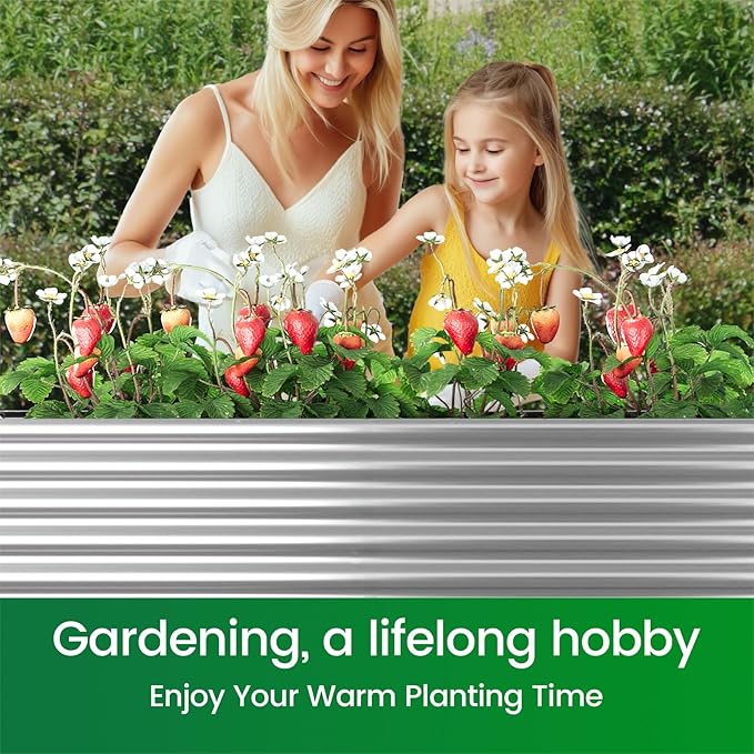 FRIZIONE 3pcs Tall 4x2ft Galvanized Raised Garden Bed Outdoor,Steel Garden Bed for Vegetables,Above Ground Garden Box for Flower,Metal Raised Beds for Gardening