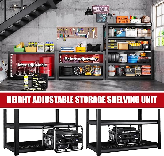 Set of 4 Garage Shelving-3000 lbs 5 Tier Storage Shelves,Adjustable Heavy Duty Metal Shelving Unit and Storage Large Wire Rack,Utility Steel Shelf for Warehouse Industrial Pantry Basement 71"x46"x18"