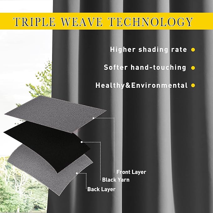 NICETOWN 2 Panels Weighted Blackout Curtains for Patio Waterproof, Top & Bottom Grommet & Back Tab Fixed Outdoor Curtains Windproof Drapes Thermal Insulated for Porch, W66 x L84, Grey