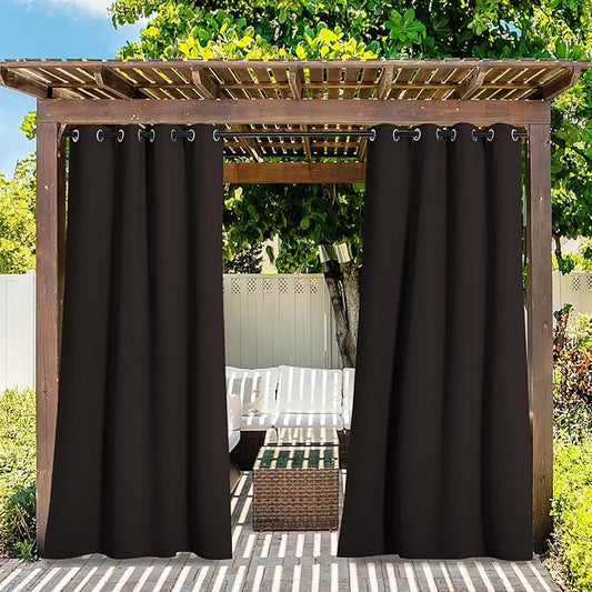 NICETOWN 2 Panels Outdoor Curtains for Patio Waterproof, Thermal Insulated Rustproof Grommet Blackout Outdoor/Indoor Window Treatment Privacy Protect for Landscape, W52 x L108, Brown