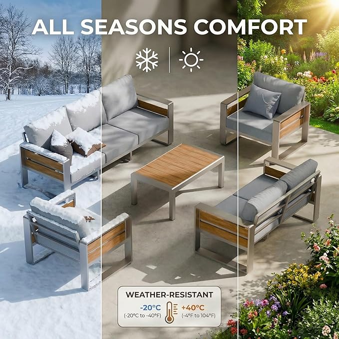 ZANDOR Aluminum Outdoor Patio Furniture - 2 Pcs Armchair, All-Weather Metal Modern Outside Furniture with Washable Thick Cushion for Garden/Backyard/Porch, Silver