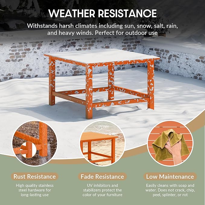 WestinTrends Malibu Low Outdoor HDPE Square Patio Coffee Table, Orange