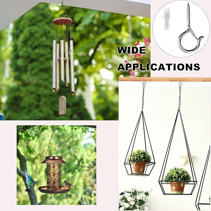 PlusRoc 20 Pack Ceiling Hooks for Hanging Plants Outdoor String Lights Heavy Duty, 2.2 Inch Eye Hook Screw in Cup Hooks Q-Hanger for Patio Lights, Wall Wood Fence Deck Mount(Stainless Steel, Silver)