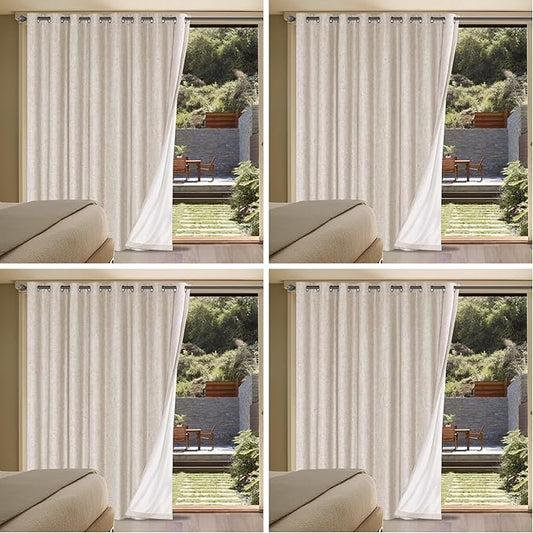 H.VERSAILTEX Linen Blackout Curtains Durable Thick Textured Linen Look 100% Blackout Patio Door Curtain Anti Rust Grommet Extra Wide Sliding Door Curtain Panel, Natural，W100 x L108 inch (Pack of 4)