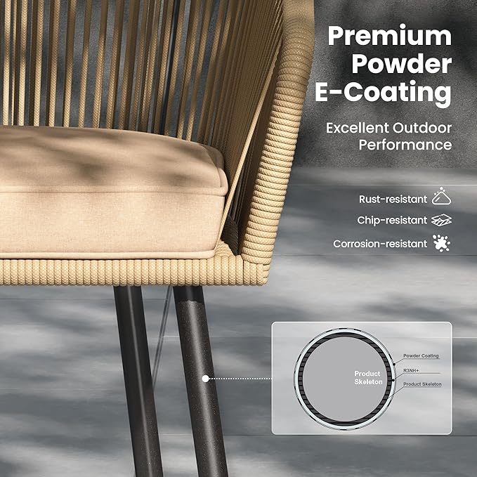 PHI VILLA 5 Pieces Outdoor Small Dining Set for 4, 30" Round Metal Pedestal Table with & Brown Wicker Chairs with Cushions, Modern Outside Dining Bistro Furniture for Patio, Deck, Backyard, Porch