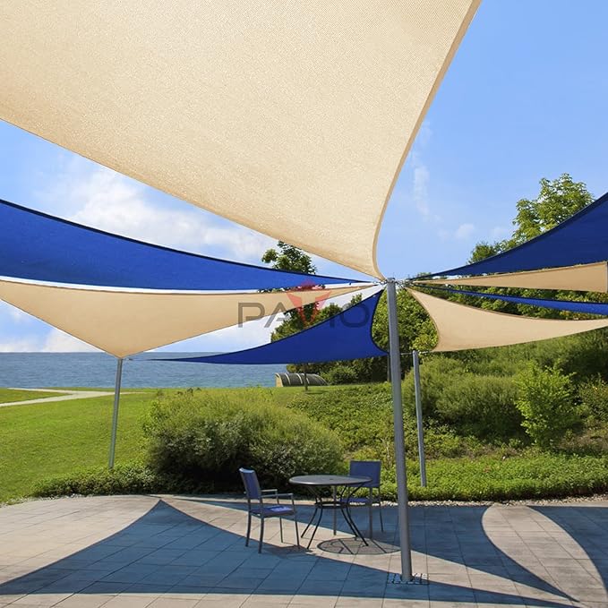 Patio Paradise 4' x 4' x 4' Sun Shade Sail Triangle Canopy Shade Cloth Fabric Sunlight Block Patio Pergola Cover HDPE Deck Awning for Outdoor Backyard Roof Shading, Beige
