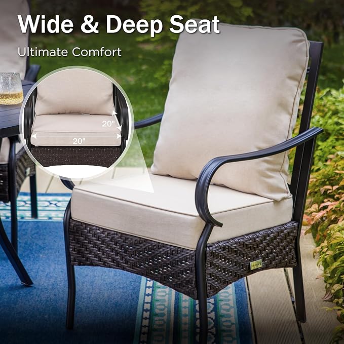 PHI VILLA Outdoor Dining Set for 6, All-Weather Patio Table and Chairs Set for 6 with Umbrella, Heavy Duty Rectangle Patio Table Set, Large Outdoor Chairs with Thick Cushions, 2 Swivel