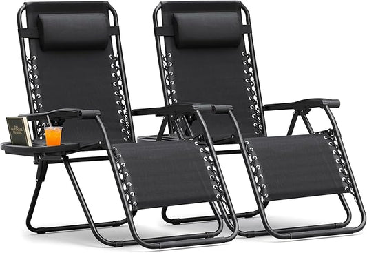 Homall Zero Gravity Chair Patio Folding Lawn Lounge Chairs Outdoor Lounge Gravity Chair Camp Reclining Chair with Pillows for Poolside Backyard and Beach Set of 2 (Dark Black)