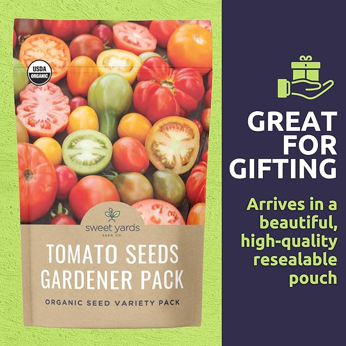 Organic Tomato Seeds Variety Pack - 12 Individual Packs - 2026 Season - Roma, Cherry, Black Krim, Yellow Pear, Pineapple and More! for Indoor & Outdoor Planting (Non-GMO, Certified Organic)