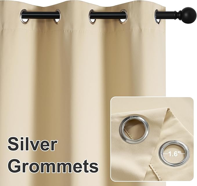 RYB HOME Outdoor Curtains for Patio Waterproof Block Sunlight Thermal Insulated Privacy Assured Thick Outside Curtains for Porch, Gazebo, Pergola, W52" x L84", Biscotti Beige, 1 Panel