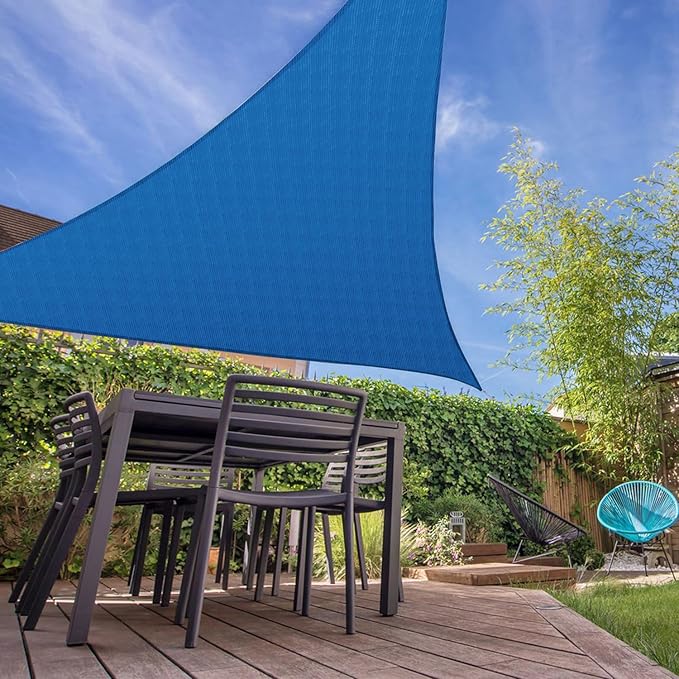 E&K Sunrise 5' x 5' x 5' Sun Shade Sail Triangle Canopy Shade Cover UV Block for Patio Backyard Garden Outdoor (Blue)