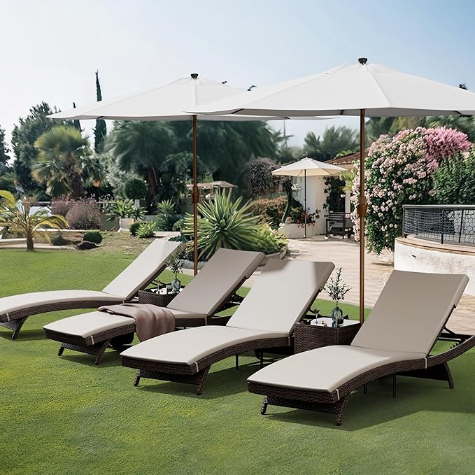 Pamapic 6-Piece Patio Chaise Lounge Set with Adjustable Backrest and Removable Cushion, Outdoor Poolside Lounge Chairs for Backyard, Porch, Garden, Beige