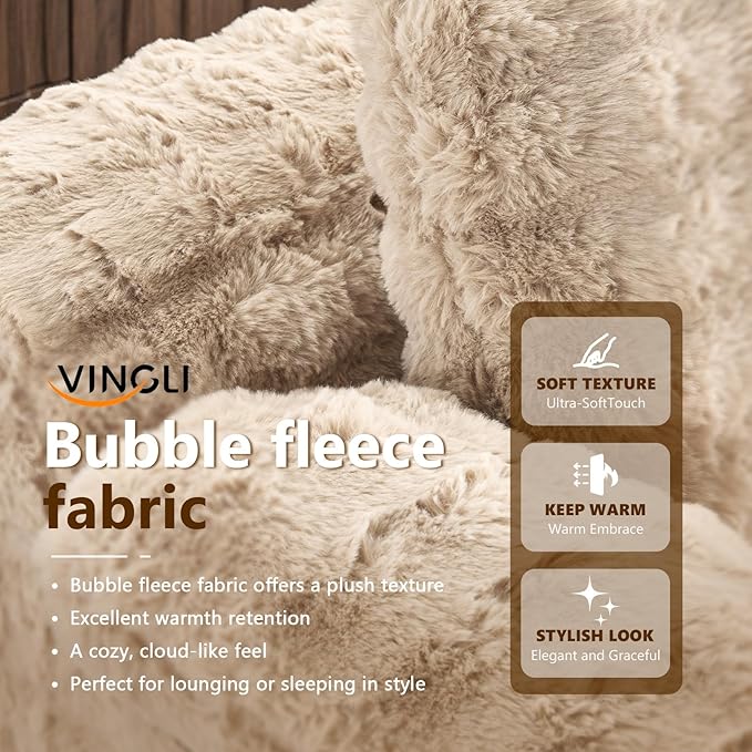 VINGLI 67.7" Oversized Chaise Lounge Chair Reading Chairs Comfy Bubble Fleece Upholstered Boneless Sofa Bed Sleeper Sofa Cloud Couches for Living Room, Bedroom, Play Room (Light Brwon)