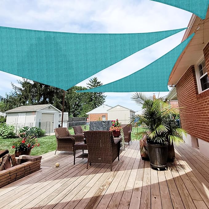 Patio Paradise 9' x 9' x 9' Sun Shade Sail Triangle Canopy Shade Cloth Fabric Sunlight Block Patio Pergola Cover HDPE Deck Awning for Outdoor Backyard Roof Shading, Turquoise