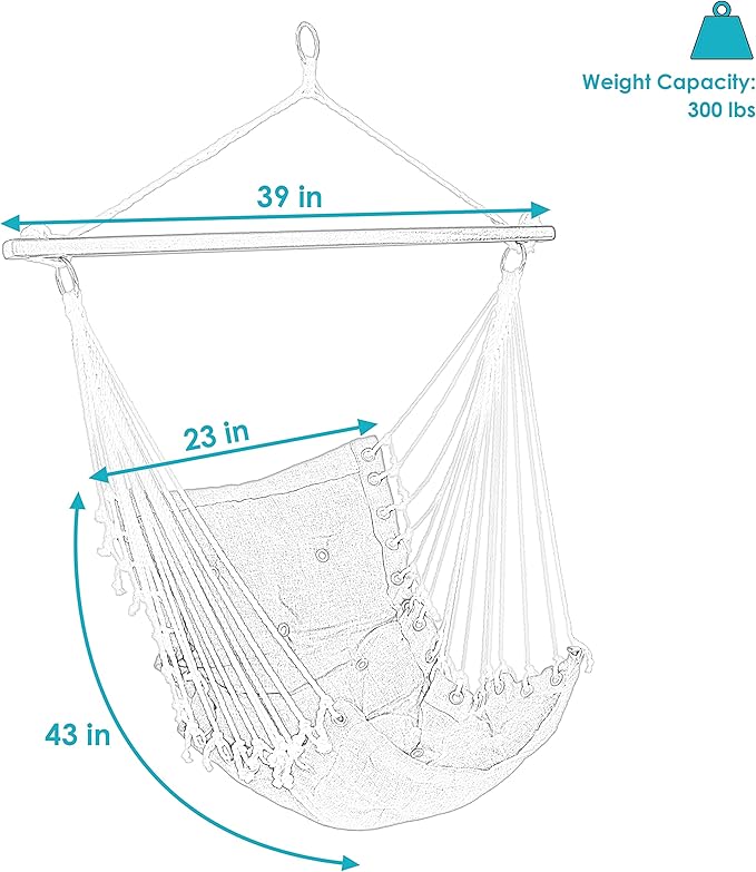 Sunnydaze Tufted Victorian Large Hanging Hammock Chair - Sturdy 300 Pound Capacity - Gray