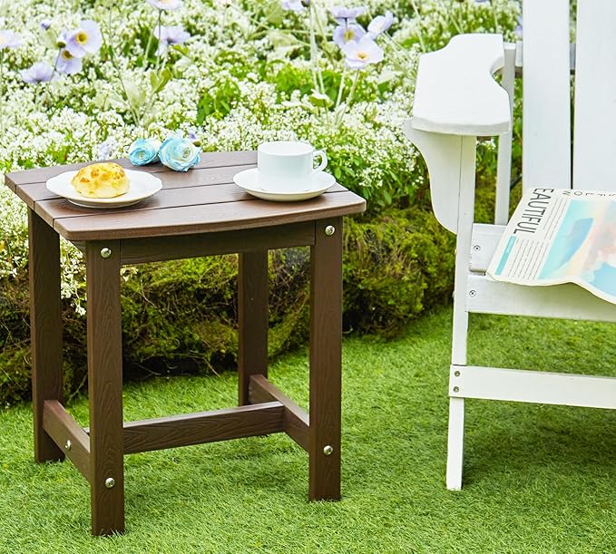 Y&M Outdoor Side Table, HIPS Adirondack Small Single Table, Waterproof Square Outside Table, Balcony Modern End Tables for Patio, Pool, Beach, Porch, Deck, Indoor or Outdoor Use, Coffee