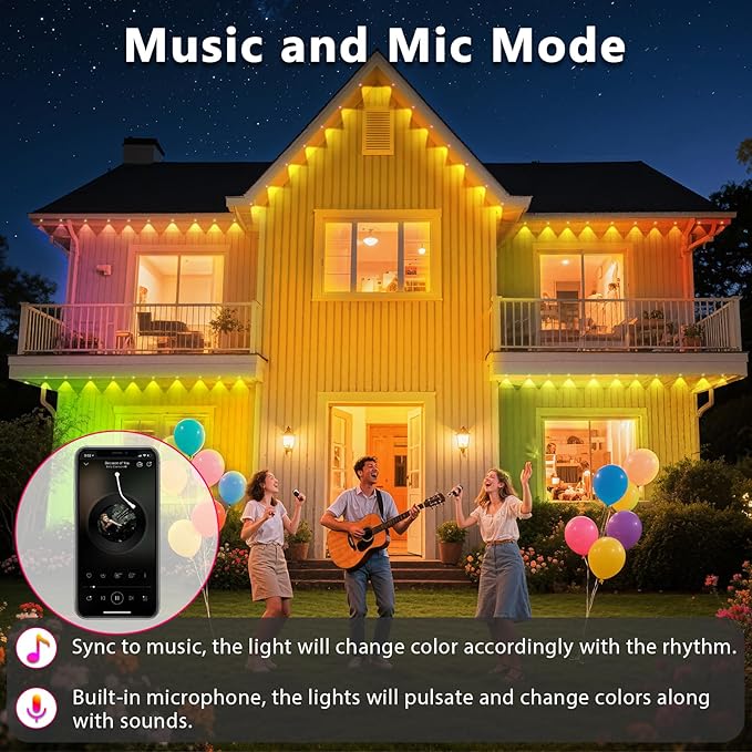 100FT Permanent Outdoor Lights for House Waterproof, IP67, Outdoor Permanent led Lights for Holidays, Daily & Pool Party Decor, Scene Modes, App/Remote Control