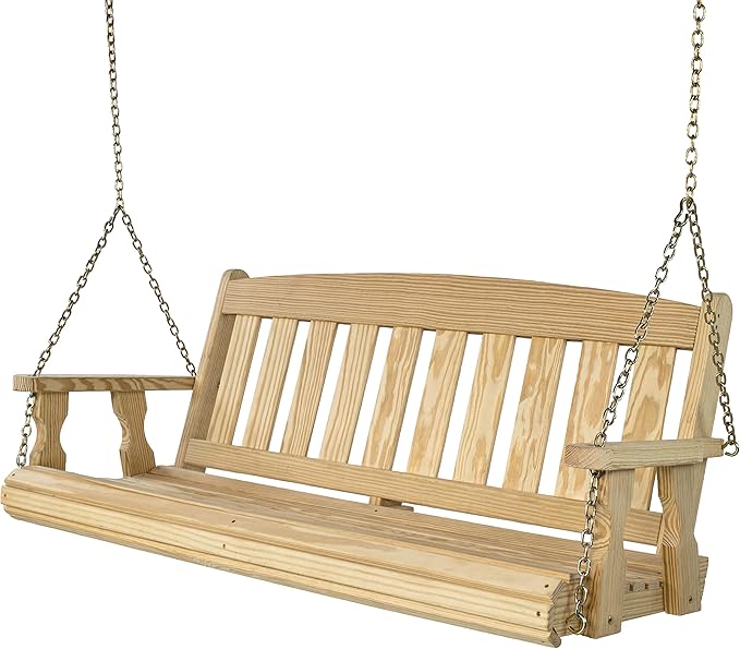 Amish Casual Heavy Duty Mission Treated Porch Swing, 6-Foot, Unfinished, 8Ft Chains, Without Cups