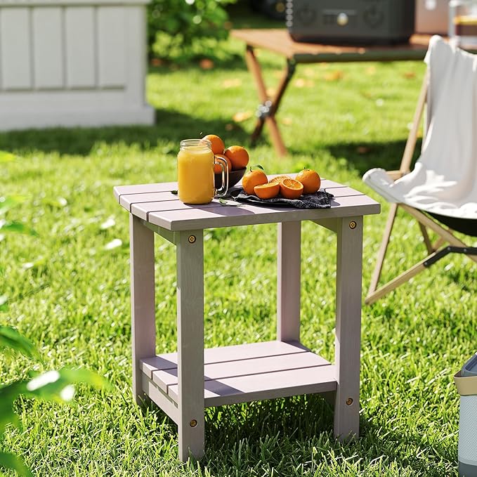 2-Tier Adirondack Side Table 17" with Double Shelf, Easy Assembly Solid Wood End Table,Outdoor & Indoor Small Table for Living Room,Patio, Poolside, Porch - Weather Resistant Concrete Grey