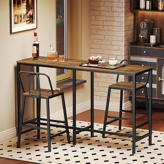 55" Long Bar Table, Counter Bar Height Table, High Top Table, Rectangular Hightop Bar Pub, for Kitchen, Living Room, Dining Room, Entryway, Rustic Brown and Black BT04BR