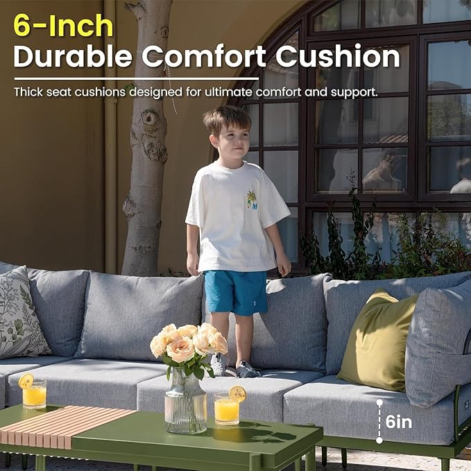 Sundale Outdoor 3 Pieces Patio Furniture Set, Metal Outdoor Sectional Sofa with Coffee Table, All-Weather Modern Outdoor Conversation Sets for Balcony, Porch, Poolside, Sunroom