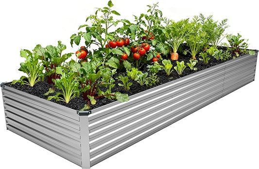 12x4x1.5FT Galvanized Raised Garden Bed,Vegetable Boxes-Rectangle Metal Flower Box,Large Planter Raised Beds Outdoor Garden for Planting,Fruit,Herb-Silver
