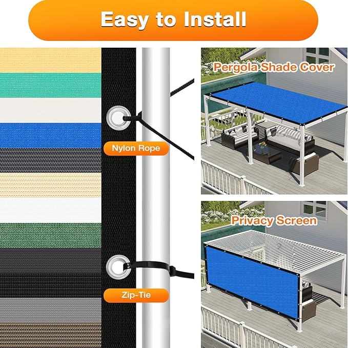 Artpuch Outdoor Pergola Shade Cover 7' X 12' Sun Shade Cloth with Grommets, 90% UV Protection Canopy Patio Privacy Screen (Customized Available) GN107, Blue