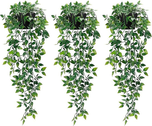 Whonline 3 Pack Artificial Hanging Plants Fake Plants with Pots for House Bedroom Wall Garden Decor