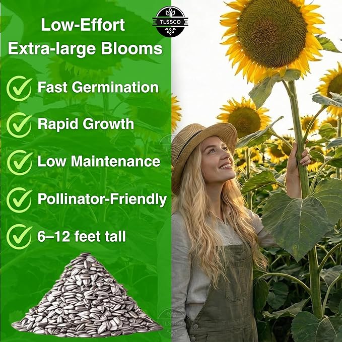 394+ Giant Mammoth Sunflower Seeds for Planting, Pack for 2026 USA Premium Non-GMO Flower Seeds - Bulk Packet, Heirloom, High Germination, Helianthus annuus