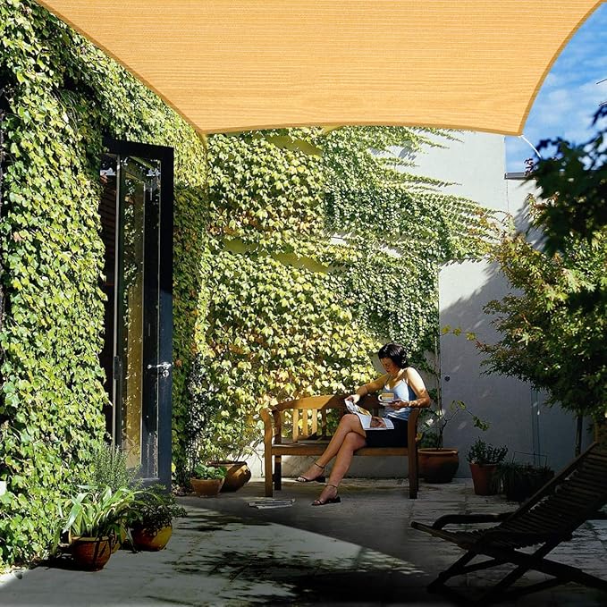 Eden's Decor Straight Flat-Edged Sun Shade Sail Rectangular 6' x 9' Wheat UV-Blocking Outdoor Canopy Fabric Cloth Awning for Pergola Patio Garden Backyard Custom Size